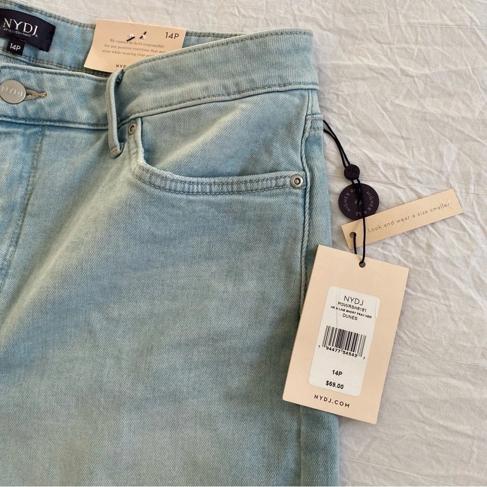 NYDJ High Rise Frayed Hem Blue Denim Shorts size 14p